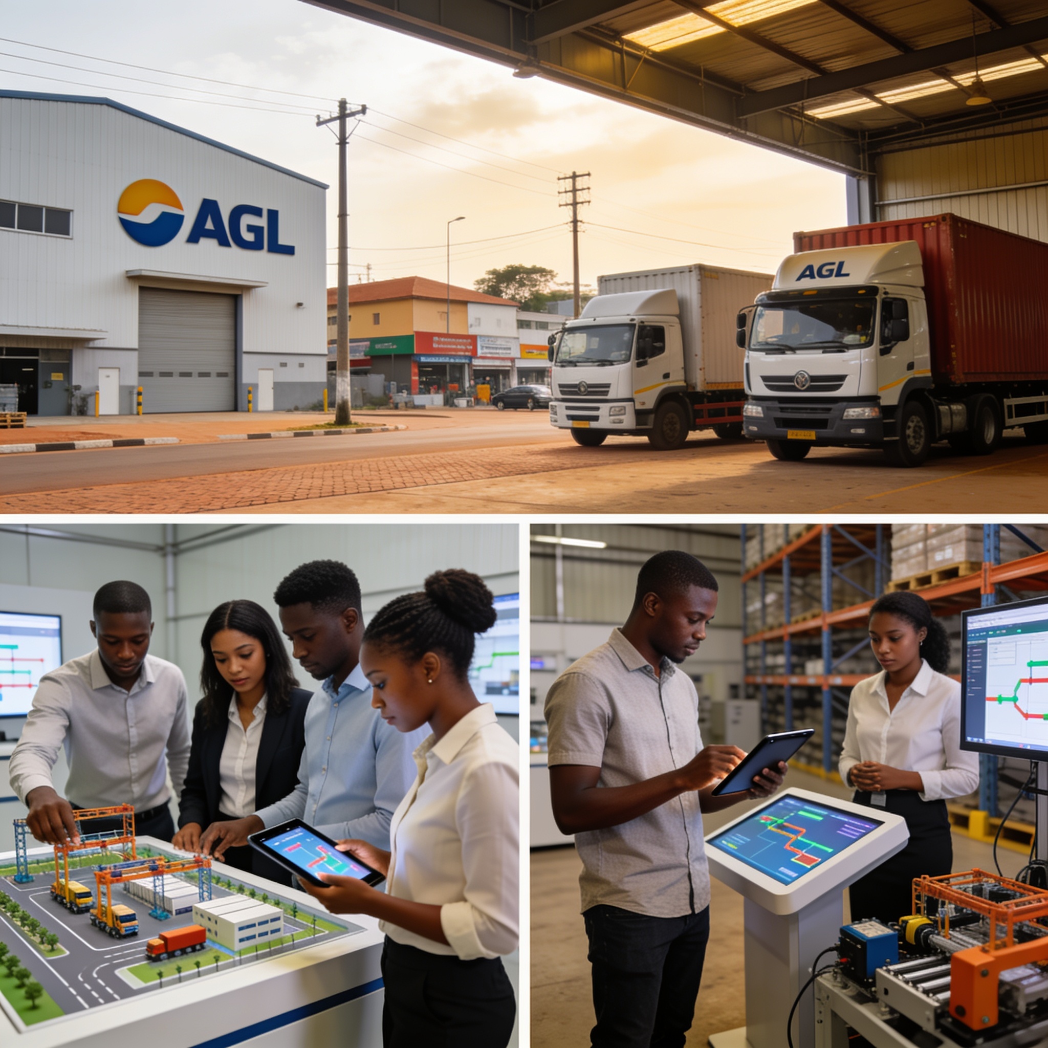 Create an editorial news illustration for an article about 'AGL Congo initie les futurs logisticiens lors d’une journée portes ouvertes immersive'. The specific country is Republique du Congo (Brazzaville) (CG); make visual cues accurate to this exac