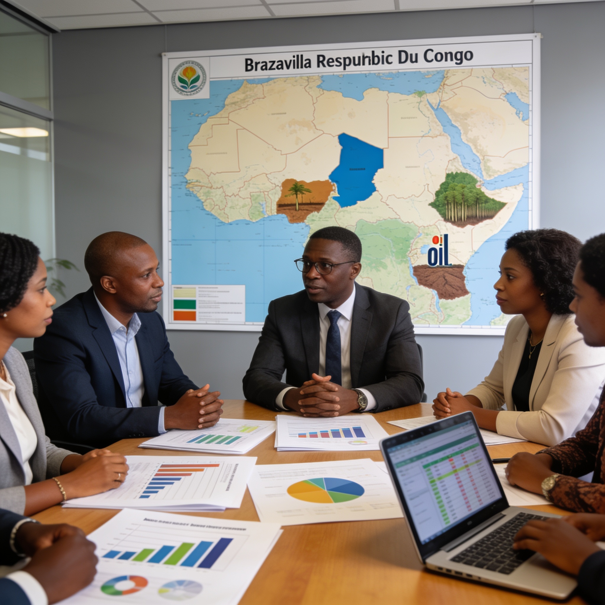 Create an editorial news illustration for an article about 'Congo : L’ONG PCQVP exige plus de transparence dans la gestion des ressources naturelles'. The specific country is Republique du Congo (Brazzaville) (CG); make visual cues accurate to this e