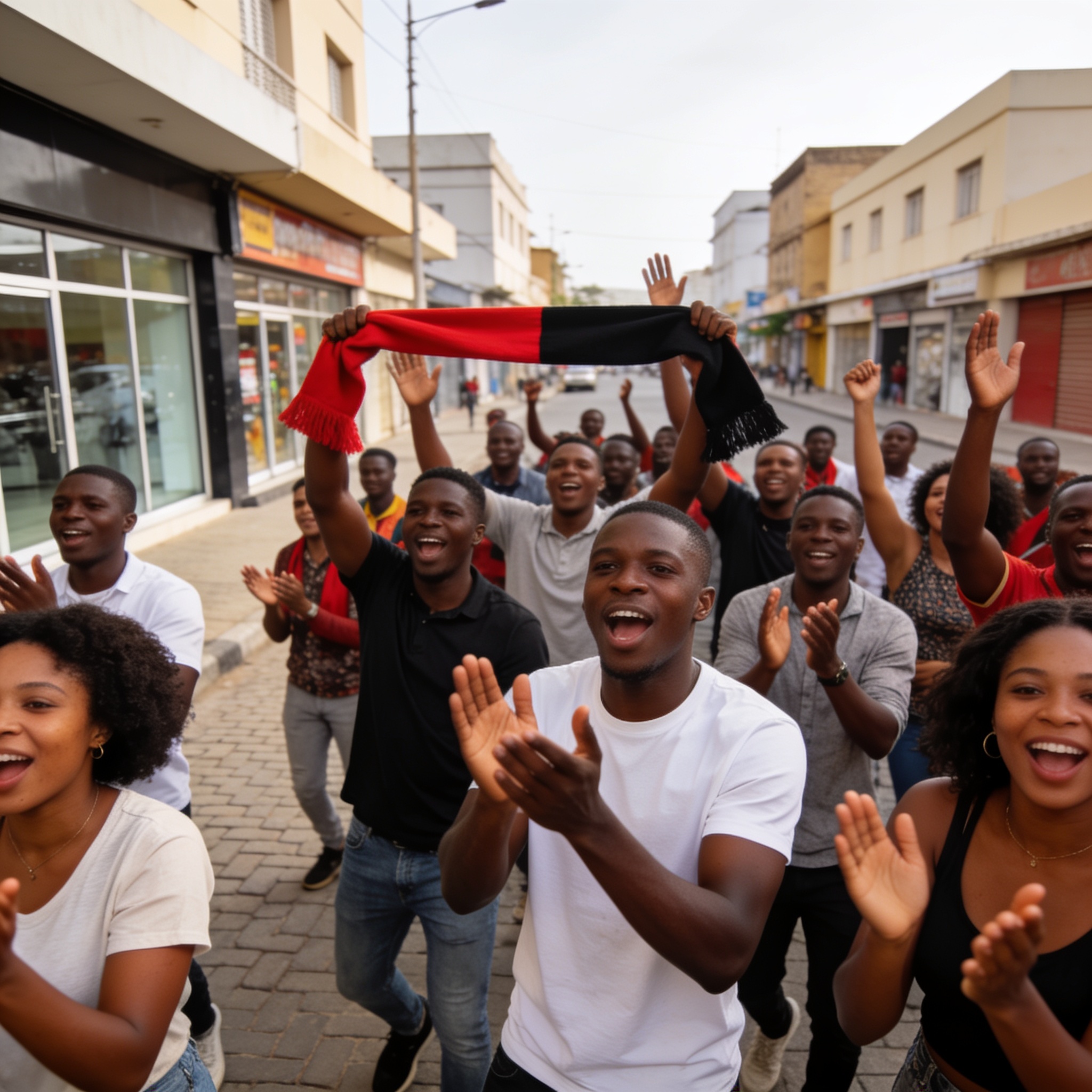 Create an editorial news illustration for an article about 'Coupe du monde 2026 : la RDC arrache un nul historique face au Portugal, Brazzaville exulte'. The specific country is Republique du Congo (Brazzaville) (CG); make visual cues accurate to thi