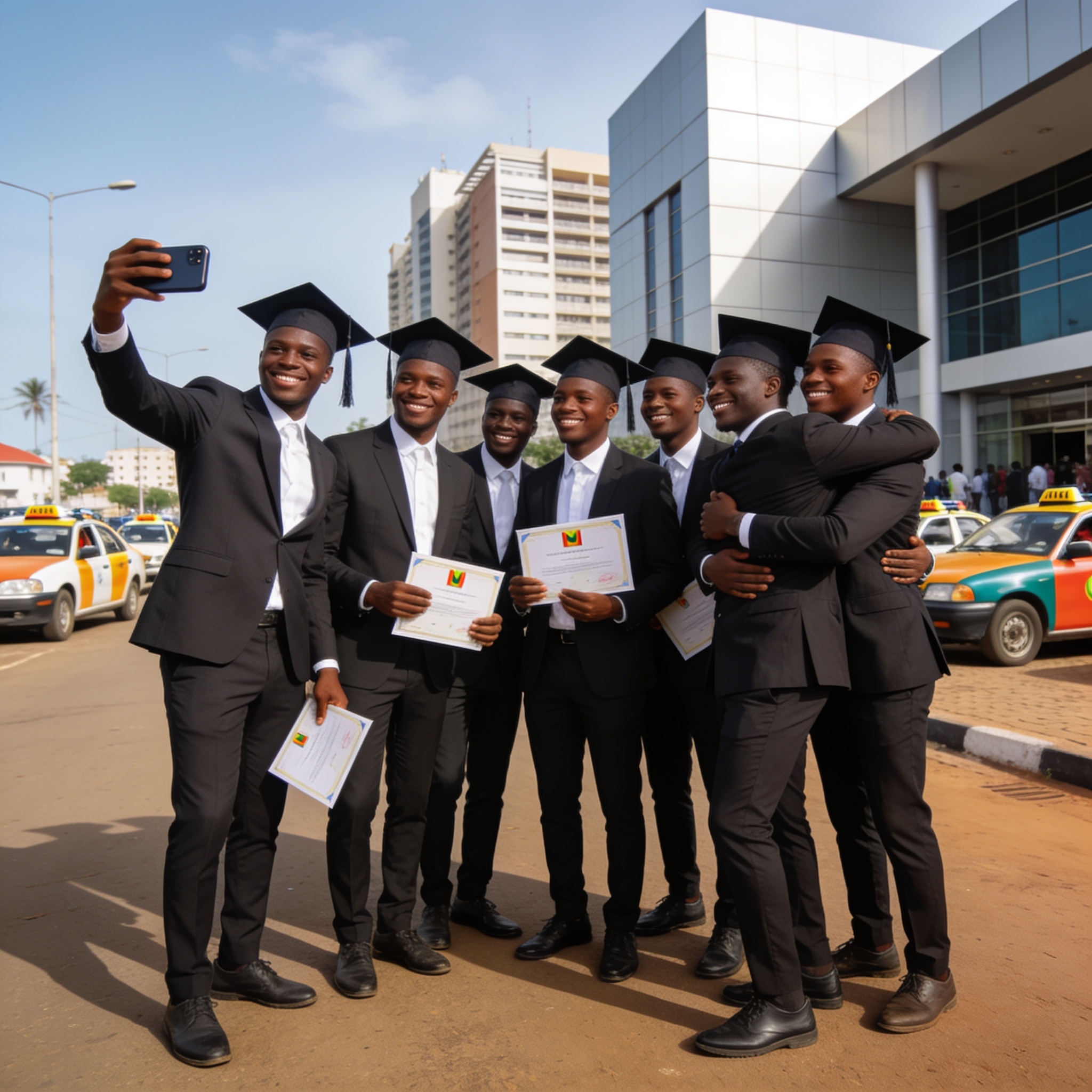 Create an editorial news illustration for an article about 'Pointe-Noire : Le Gala des Bacheliers 2026 annonce une semaine d’excellence et d’orientation'. The specific country is Republique du Congo (Brazzaville) (CG); make visual cues accurate to th