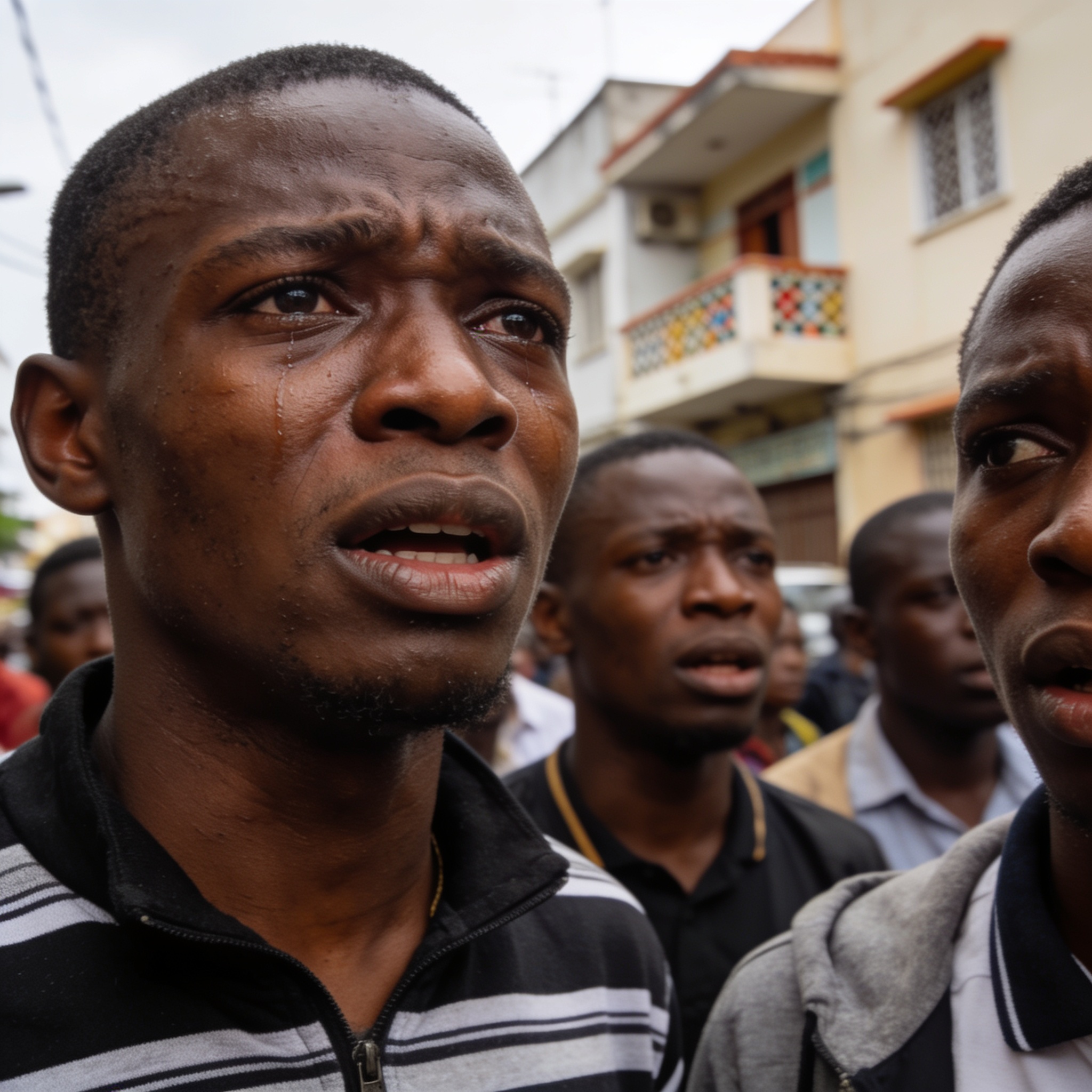 Create an editorial news illustration for an article about 'Tragédie à Blois : une Congolaise poignardée à mort par son conjoint, la communauté sous le choc'. The specific country is Republique du Congo (Brazzaville) (CG); make visual cues accurate t