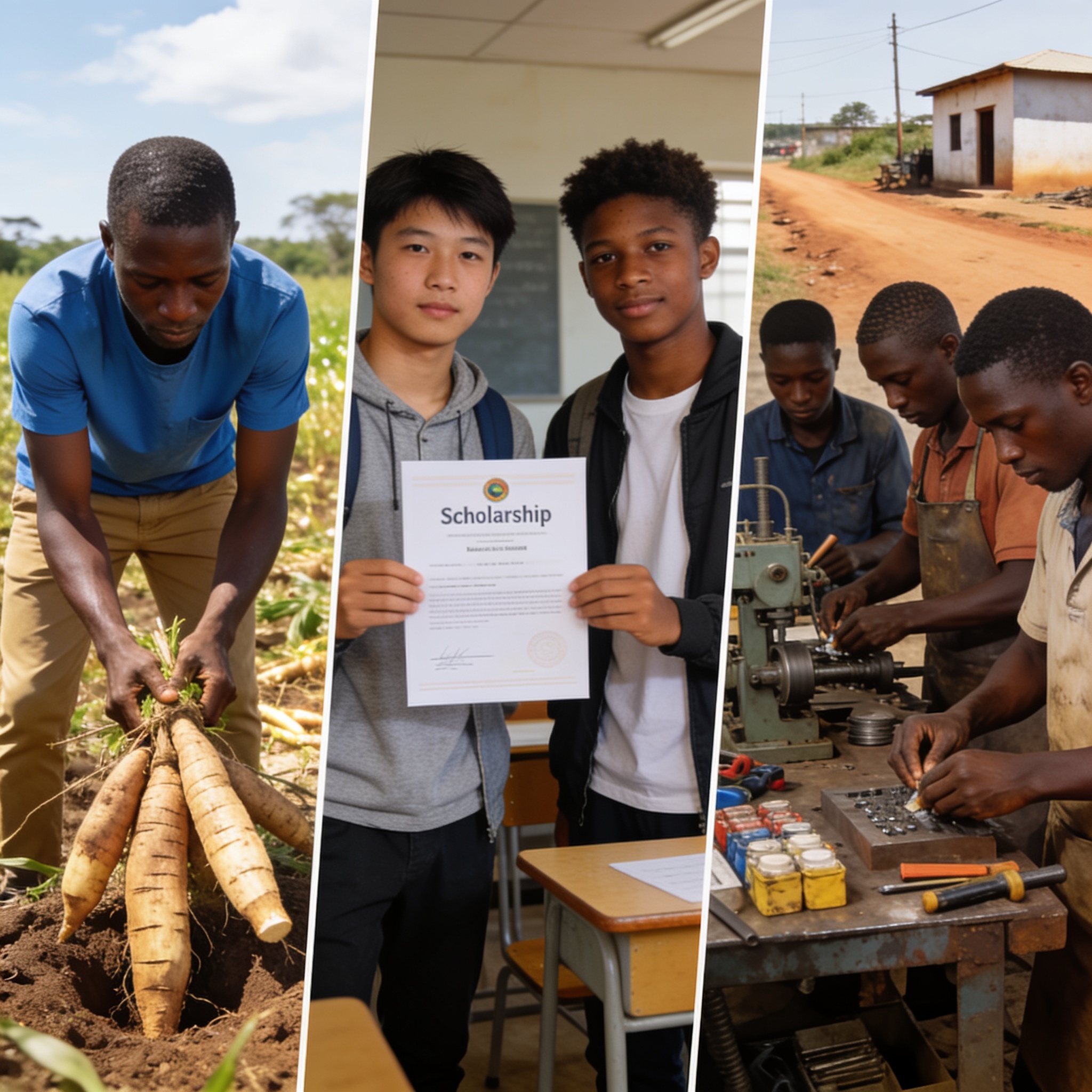 Create an editorial news illustration for an article about 'Actualités au Congo : bourses, agriculture et emploi au cœur du 28 juillet 2026'. The specific country is Republiqe du Congo (CG); make visual cues accurate to this exact country and avoid f