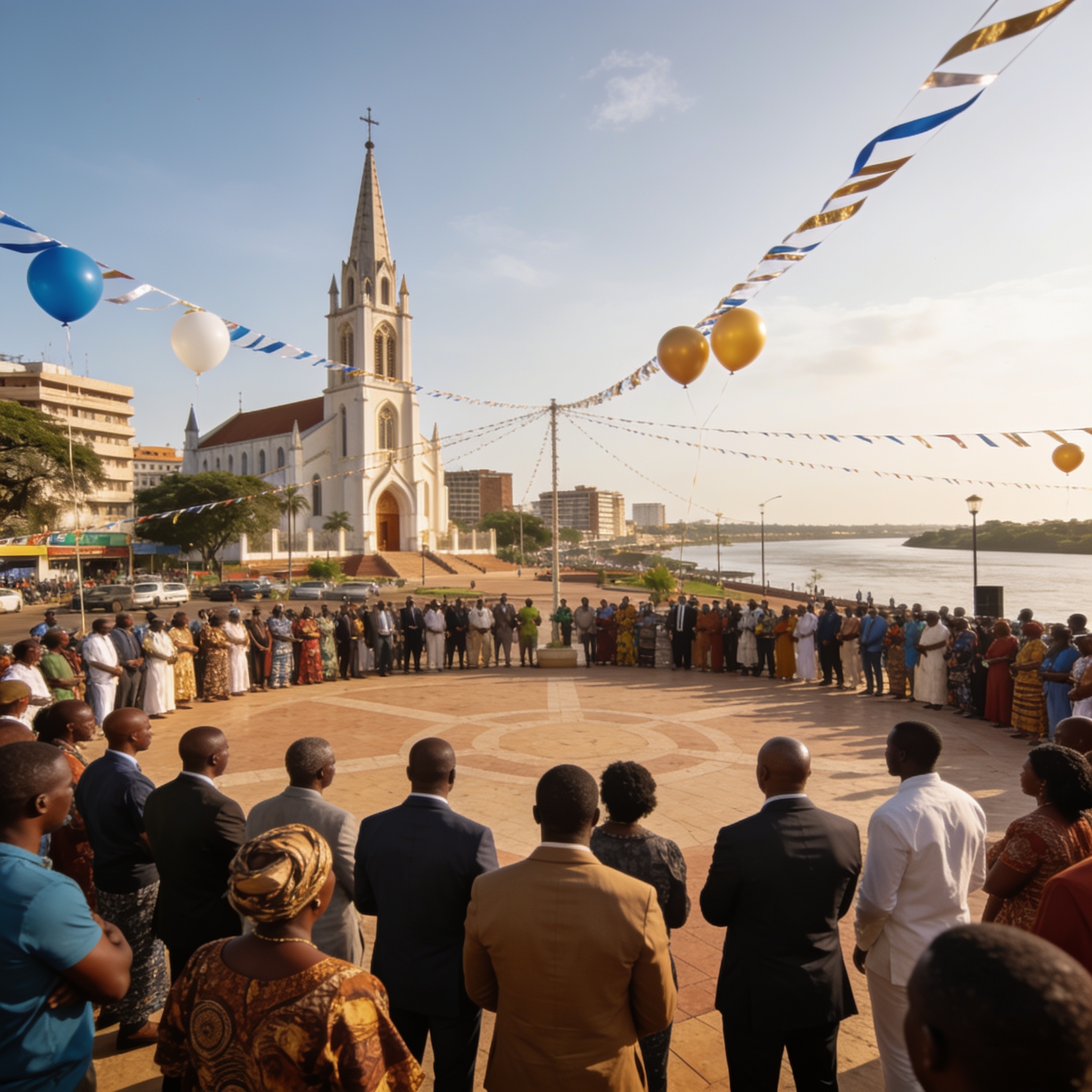 Create an editorial news illustration for an article about 'Kwibohora 32 : Brazzaville célèbre l’unité et la renaissance du Rwanda'. The specific country is CG (CG); make visual cues accurate to this exact country and avoid flags or symbols of simila